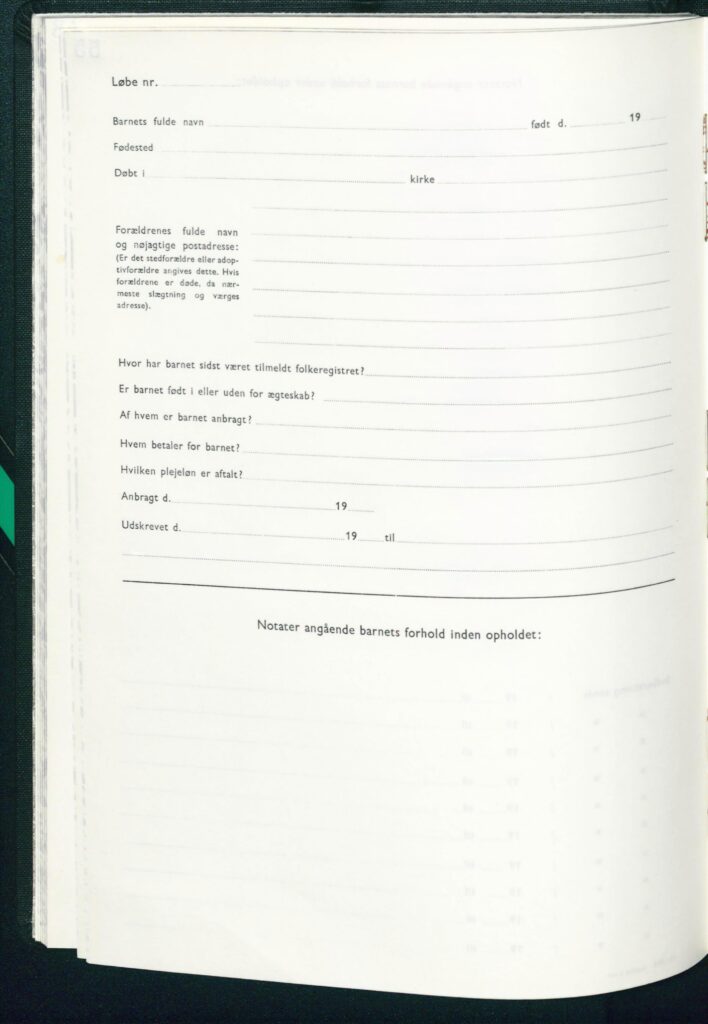 Stambogsblad fra Esbjerg Børnehjem